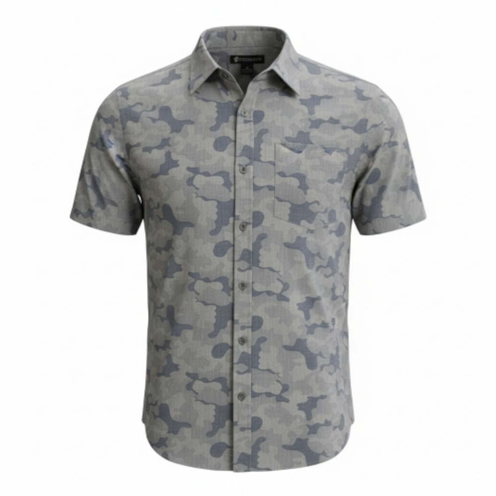 Rocawear Blue Camo Patterned Short Sleeve Button Front Shirt Men's Size XL